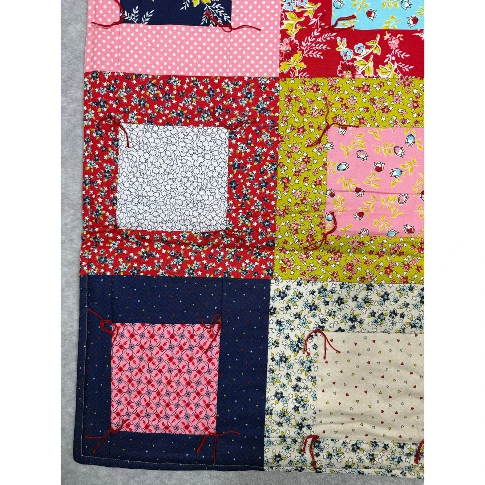Project Linus Handmade Patchwork Baby Quilt Floral Polka Dot Tied Blanket 33x41